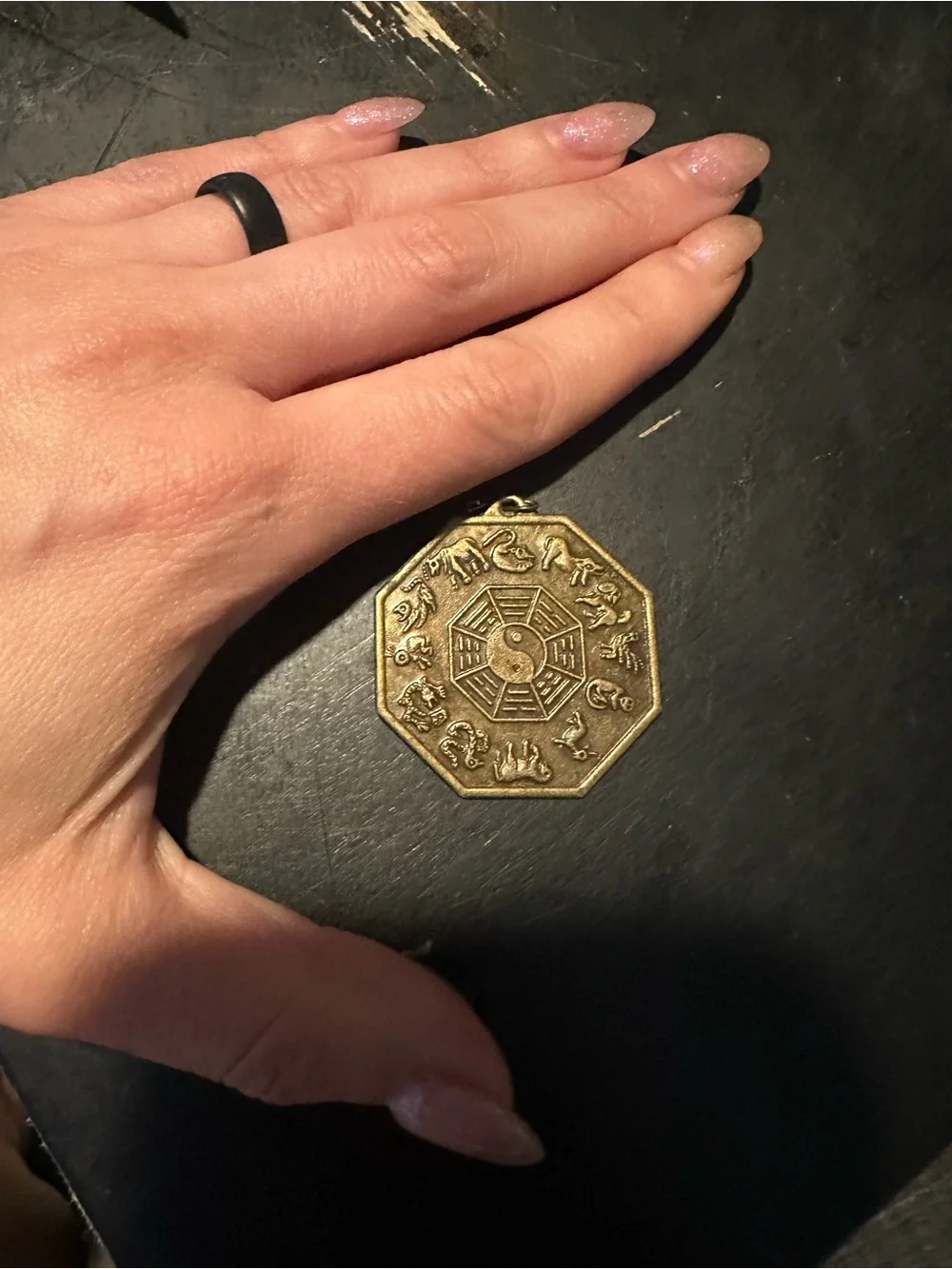 Vintage 70’s-90’s Gold Octagonal Taoist Pendant with Chinese Zodiac Motif